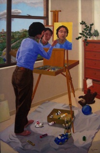 Painting a self portrait - Oil on canvas - 91x60cm